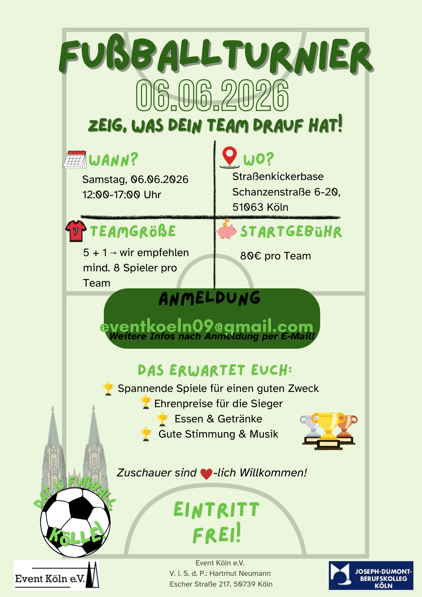 Die Mittelstufenklasse VAT24C veranstaltet am 06. Juni 2026 ein Fußballturnier und lädt herzlich zur Teilnahme ein.